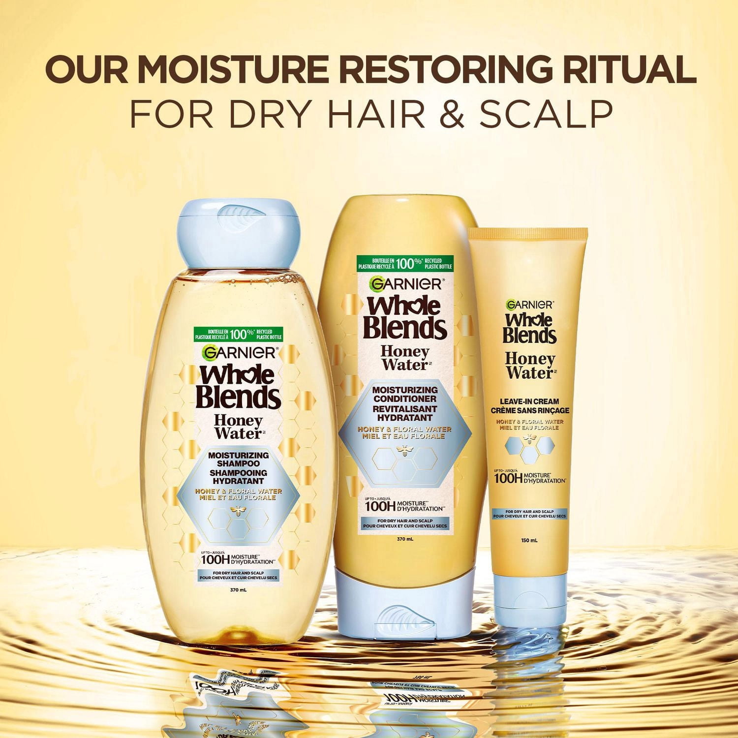 Garnier Whole Blends Miel et Eau Florale Revitalisant Réparateur d'Hydratation, pour Cheveux et Cuir Chevelu Secs
