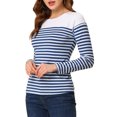 thumbnail image 4 of INSPIRE CHIC Blouse pour Femme à Rayures à Blocs de Couleur à Manches Longues T-Shirt Décontracté S Bleu Blanc, 4 of 7