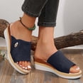 thumbnail image 2 of Sandales Compensées pour Femmes, Pantoufle à Plateforme, Talon Haut, Bout Ouvert, Toile, Sandales à Enfiler d'Été, Bleu Foncé, 2 of 9