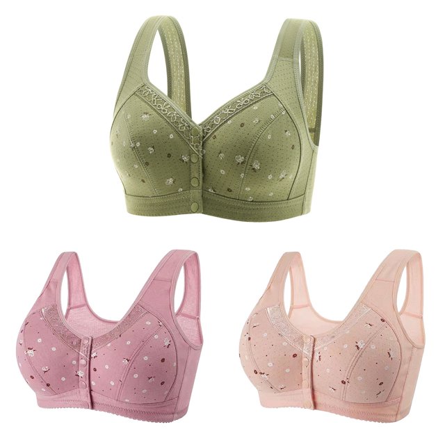 Timegard 3pc Plus Size Bras for Women Front Closure Button Full Support Bralette Comfort Seniors Bras