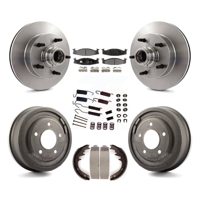 Transit Auto Front Rear Disc Brake Rotors Hub Assembly Ceramic Pads and Drum Kit (7Pc) for Car 1994-1996 Ford F-150 E-150 Econoline K8T-102541
