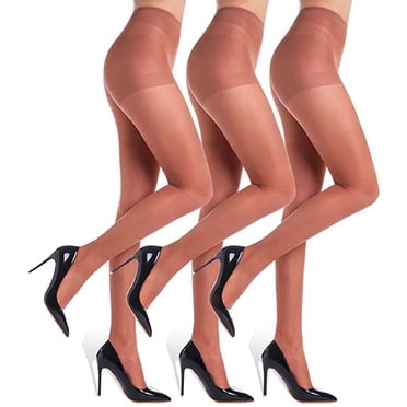 G&Y 3 Pairs Women's Sheer Tights - 20D Control Top Pantyhose with Reinforced Toes