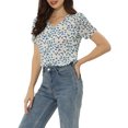 thumbnail image 4 of INSPIRE CHIC Women's Button Front Shirt Puff Short Sleeves Chiffon Floral Top Blue S, 4 of 5
