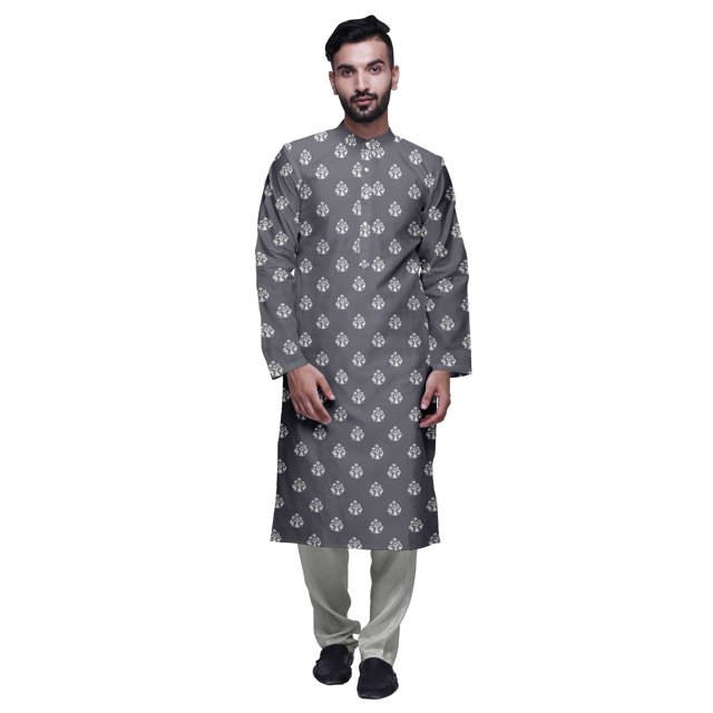 Atasi Satin Slub Ethnic Kurta With Churidar For Mens Printed Party Wear