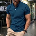 thumbnail image 3 of Jovati Short Sleeve Round-Neck Shirt for Men, Solid Color with Button Detail and Patch Pocket, Polyester Fabric, Regular Fit, Casual Style, Spring Summer Wear, 3 of 7