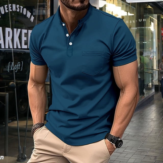 LSLJS Man Long Sleeve Solid Color Lapel Button Fashion Fallow T-Shirt Tops, Men's Athletic Shirts & Tees Gifts for Men