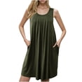 thumbnail image 2 of Ovzne Robes pour Femmes Robe d'Été Femme Chemise de Nuit avec Poches Chemises de Sommeil Sans Manches Tenue de Nuit Chemise de Nuit à Plis devant Col Rond Robe de Nuit Robe de Printemps Liquidation, 2 of 7