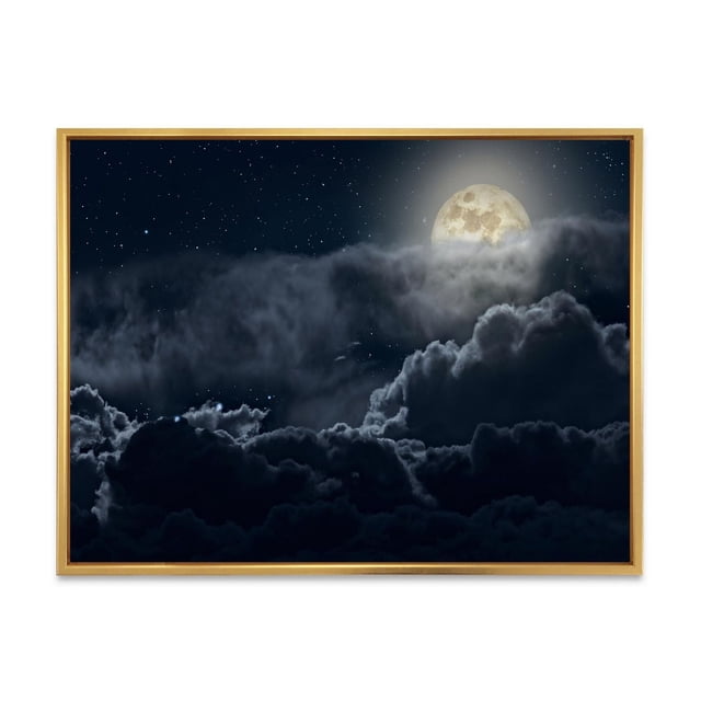 Designart Nuageux nuit de pleine lune ART MURAL À CADRE FLOTTÉ