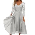thumbnail image 2 of EGNMCR Robes de Soirée pour Femmes, Robes Formelles pour Femmes, Robes de Cocktail pour Femmes Femmes Unies à Manches Longues Col Rond Dentelle Mousseline Maille Taille Robes de Fête Jupe en Mousseline pour Femmes, 2 of 6
