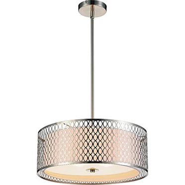 CWI Lighting Lustre à Abat-Jour Tambour à 3 Lumières avec Fini Nickel Satiné