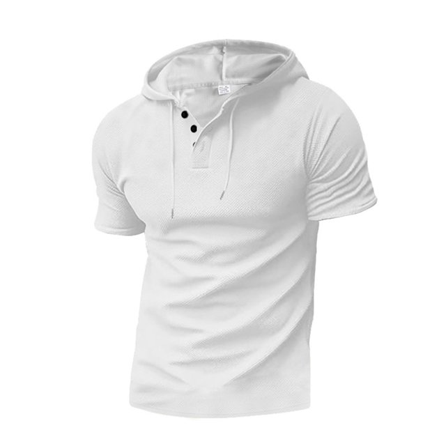 Blouse à Capuche pour Hommes, Haut à Capuche à Manches Courtes avec Cordon de Serrage
