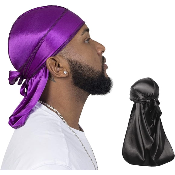 HSHDLDF 2 Pieces Silky Durag Pack for Men Women Waves Premium Satin Deluxe Du-rag