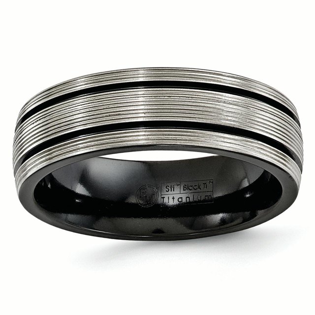 Edward Mirell Black Ti Grooves and Textured Lines 7mm Band Size 8.5