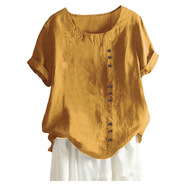 WEIYLL Womens T-Shirts Plus Size Linen Loose Tunic Breathable Boho Solid Yellow Tops Sizes XXL