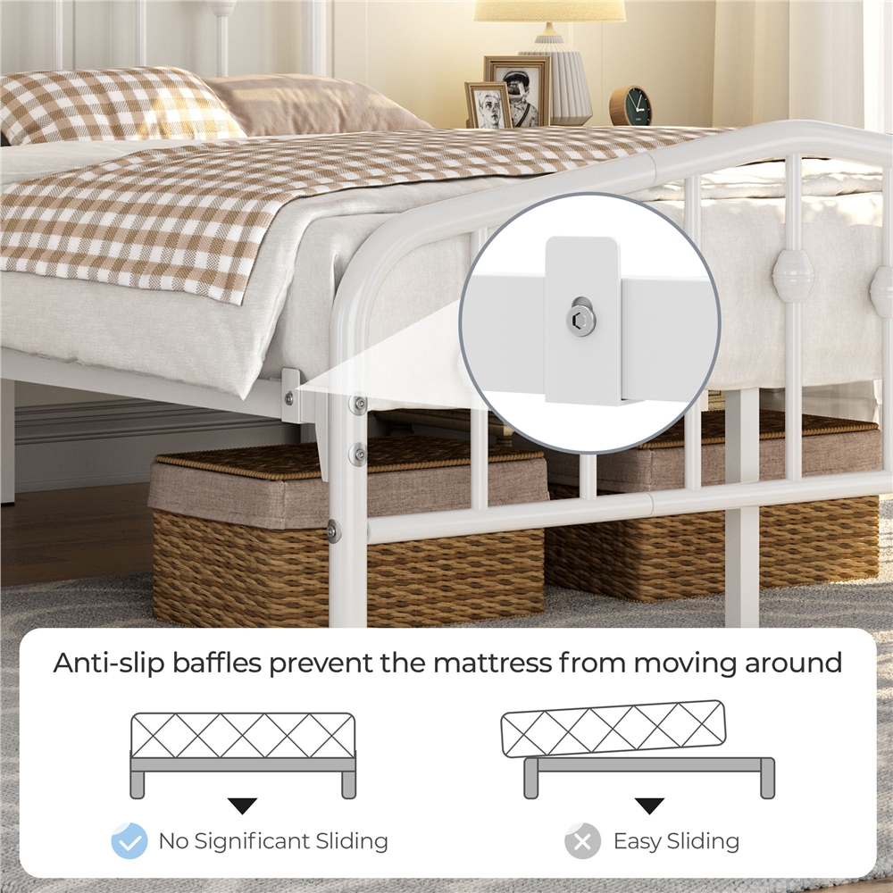 FullFurnique Modern Metal Bed Frame with Arched Headboard and Footboard, Full, White