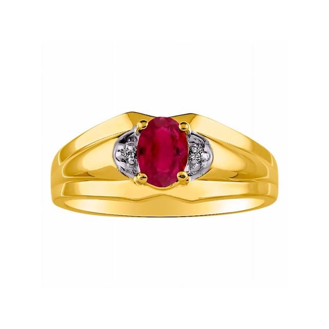 RYLOS Mens Rings 14K Yellow Gold Classic Design 7X5MM Oval Gemstone & Diamond Ruby July Birthstone Ring Size 13