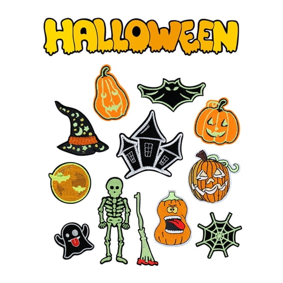 12 Pcs Lumineux Halloween sur Film d'Horreur Appliqué Brodé Cool Goth à Coudre pour Vêtements d'Halloween Sacs à Dos en Jean