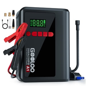 Sauter avec Air Compresseur, GOOLOO A1 2000A Boîte de saut de batterie de voiture portable(7.0L Gaz/5,5 L diesel) avec 150PSI Gonflateur de pneus sans fil, 12V Booster automatique de batterie au lithium avec Air Pompe