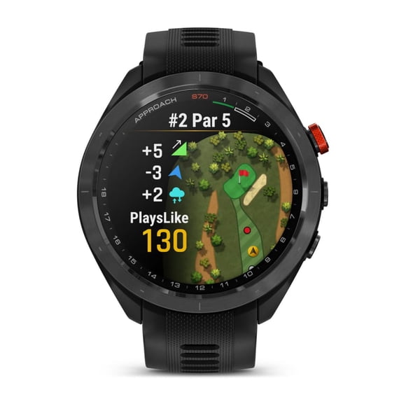 Garmin Approach S70 Lunette en Céramique Noire avec Bracelet en Silicone Noir - Taille du Boîtier 47 mm