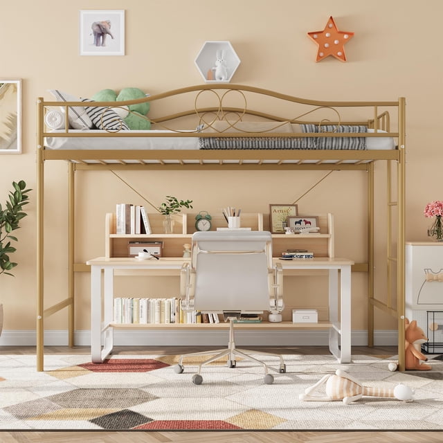 Twin Loft Bed with Adjustable Ladder & Full Guardrail, Loft Bed Twin Heavy-Duty Metal Frame, Space Saving, No Box Spring Needed & Noise Free,400 Lbs Weight Capacity