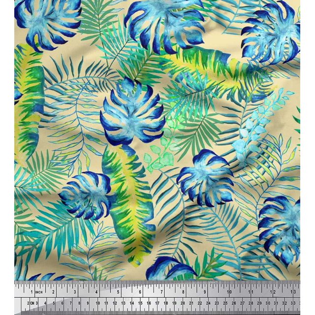 Soimoi Poly Georgette Fabric Leaves Tropical Decor Fabric Printed Yard 42 Inch Wide