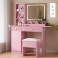 thumbnail image 1 of Kojooin Vanity Desk with Mirror and Lights, Makeup Vanity Power Outlets Makeup Table with Drawers & Cabinet, Storage Stool, Dressing Table for Bedroom, 1 of 8