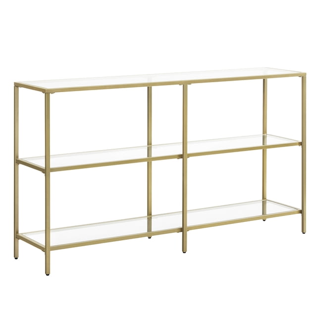 VASAGLE Table Console de 51,2 Po pour Sofa avec 3 Tablettes, Table d'Entrée avec Tablette en Verre Trempé, Couleur Or