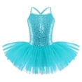 thumbnail image 1 of Ocealan Justaucorps de Danse à Paillettes Scintillantes pour Filles, Bretelles Spaghetti, Dos Croisé, Robe de Ballerine Bleue, 1 of 7