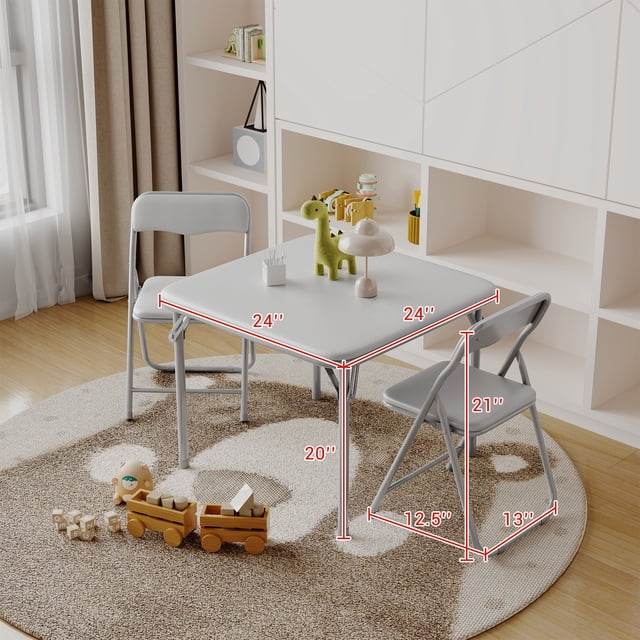 EDTara Portable 3-Piece Folding Card Table & Chairs Set, PU Soft Cushion Seats, Space-Saving for Dining, Games, or Activities