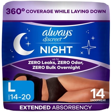 Always Discreet Culottes d'Incontinence pour Adultes de Nuit pour Femmes, G, jusqu'à 100 % de Protection contre les Fuites de Vessie