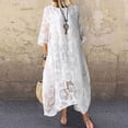 thumbnail image 3 of RKSTN Robe d'Été pour Femme Décontractée Unie à Manches Mi-Longues avec Empiècements en Maille, Robe Midi Fluide, 3 of 6