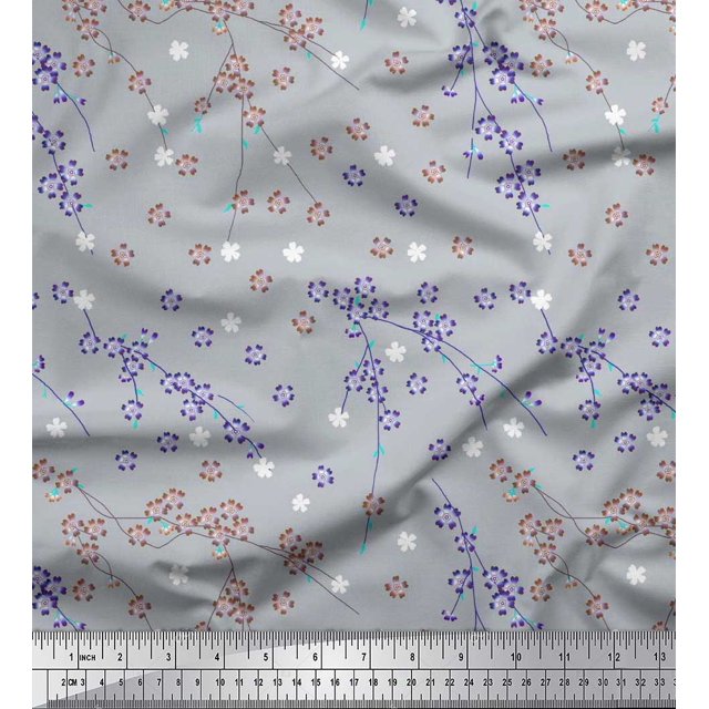 Soimoi Polyester Crepe Fabric Flower Artistic Print Fabric by Yard 42 Inch Wide