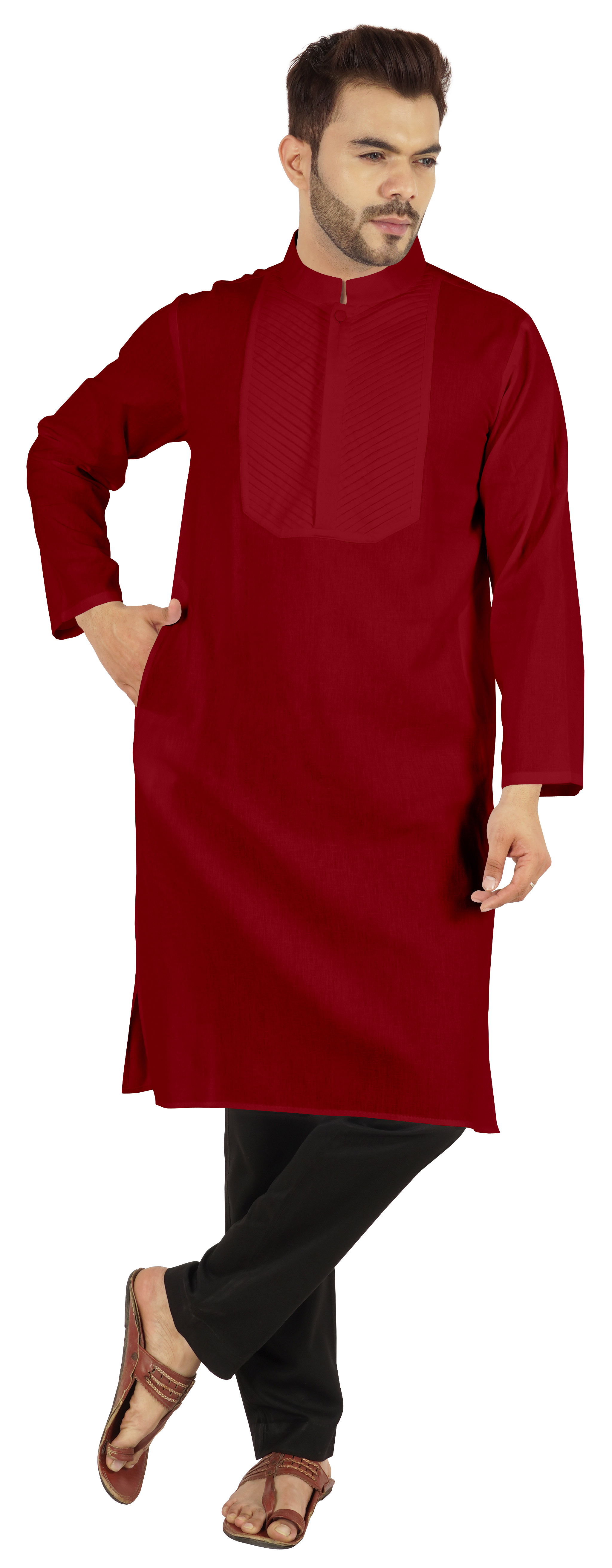 Atasi Ensemble Kurta-Pyjama Indien Uni pour Hommes Col Mandarin Kurta Décontracté Longue Tenue