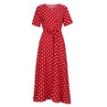 thumbnail image 4 of Robes d'Été pour Femmes 2022 Mode Femmes Col Rond Manches Courtes Plage Pois Bandage Longue Robe Maxi, 4 of 6