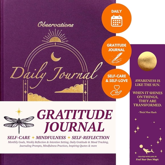 Gratitude Journal – Daily guided journal for self-love, mindfulness, and manifestation with prompts. Royal purple cover with gold foil.