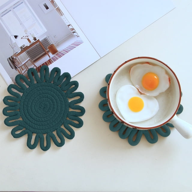 Nilvkv Woven Insulation Pad Kitchen Flower Shaped Placemat Handmaded Pot Mat Cup Mat Size 7X7 Inches