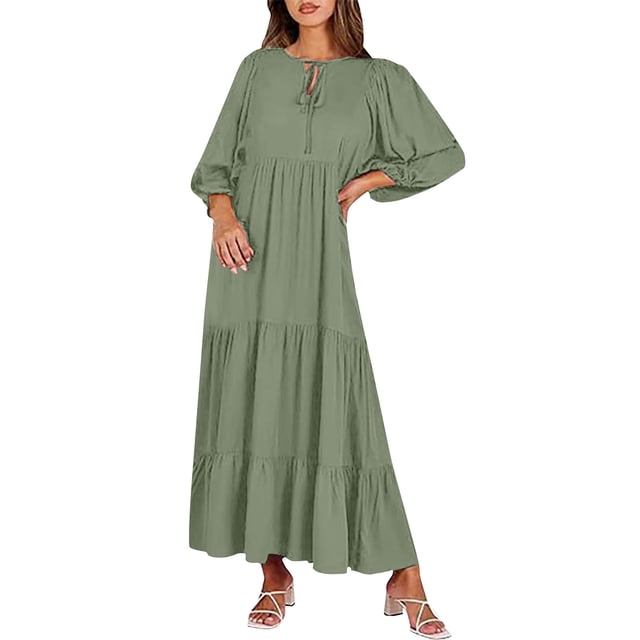 Gspmoly Robes pour Femmes, Robe Décontractée Européenne pour Femmes et Nouvelle Robe à Manches Unie à Manches Longues, Col Rond et Longueur Cheville, Robes de Travail pour Femmes Offres des Fêtes