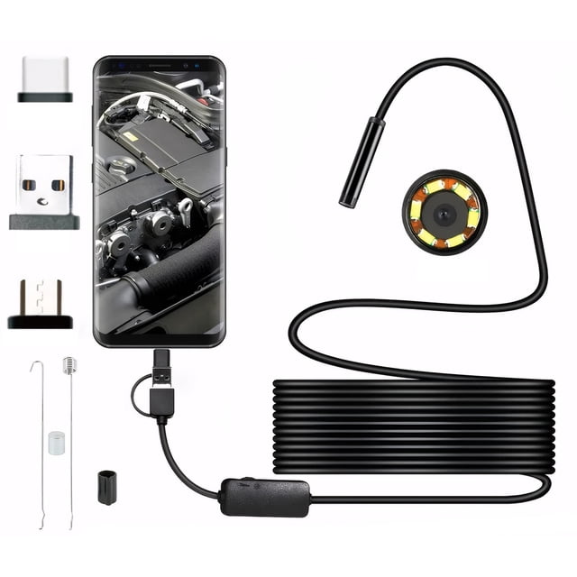 ziyahi Caméra Endoscopique Industrielle de 5 mm de Diamètre avec Résolution VGA, Fil Flexible Fonctionnant, 3,5 m