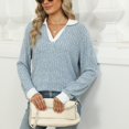 thumbnail image 4 of Yuyuzo Long Sleeve Tops for Women Ribbed Knit V Neck Collared Loose Fitted Casual Lightweight Fall Tees, 4 of 7