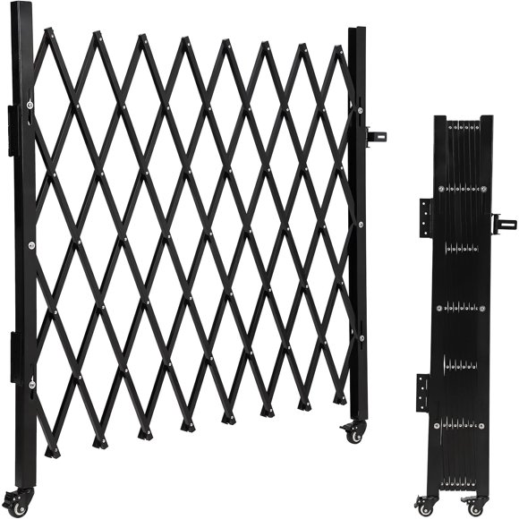 Single Folding Security Door, 50"x43" Steel Accordion Gate with Rolling Casters, Portable Expandable Fence for Courtyards & Garages
