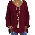 thumbnail image 1 of MAWCLOS Ladies Jumper Tops Winter Warm Sweater Solid Color Pullover Knitwear Work Long Sleeve Knitted Sweaters Claret XXL, 1 of 3