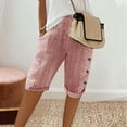thumbnail image 1 of Womens Summer Woven Striped Patchwork Button Loose Cotton Linen Casual Capris, 1 of 6