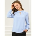 thumbnail image 2 of INSPIRE CHIC Women's Keyhole Stand Collar Pleated Back Button Blouse Tops, 2 of 6