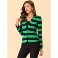 thumbnail image 2 of INSPIRE CHIC Blazer à Rayures pour Femme à Revers Cranté, Manches Longues, Boutonné, L Vert Marine, 2 of 6