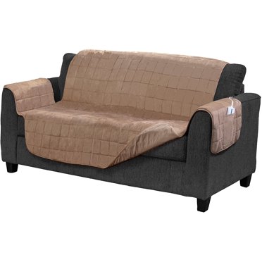 Serta Microsuede Electric Warming Furniture Protector Easy Care Loveseat Protector Tan