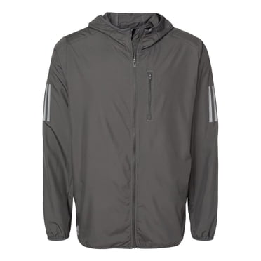 Adidas Mens Hooded Full-Zip Windbreaker, M, Grey Six