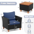 thumbnail image 3 of Costway 3PCS Patio Rattan Furniture Set Cushioned Sofa Storage Table Wood Top Navy, 3 of 10