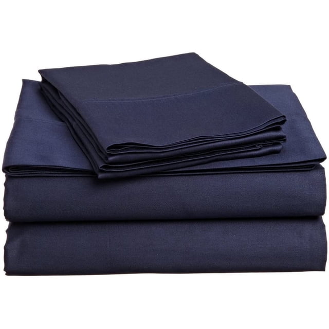 Sheet Set Navy Blue Solid 100 Percent Pure Cotton Super Soft 4-Piece Sheet Set with 32" Inch Pocket Sheet Set 450TC (Twin, Navy Blue)