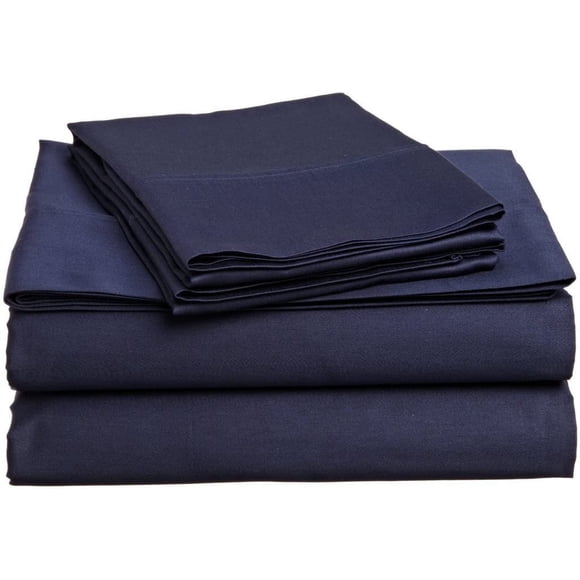 Sheet Set Navy Blue Solid 100 Percent Pure Cotton Super Soft 4-Piece Sheet Set with 32" Inch Pocket Sheet Set 450TC (Queen, Navy Blue)