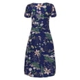 thumbnail image 3 of Liquidation! Hontri Robe d'Été pour Femmes, Mi-Mollet, Manches Courtes, Plage, Imprimée, Robe Décontractée pour Femmes, Bleu Foncé, TTG, 3 of 4
